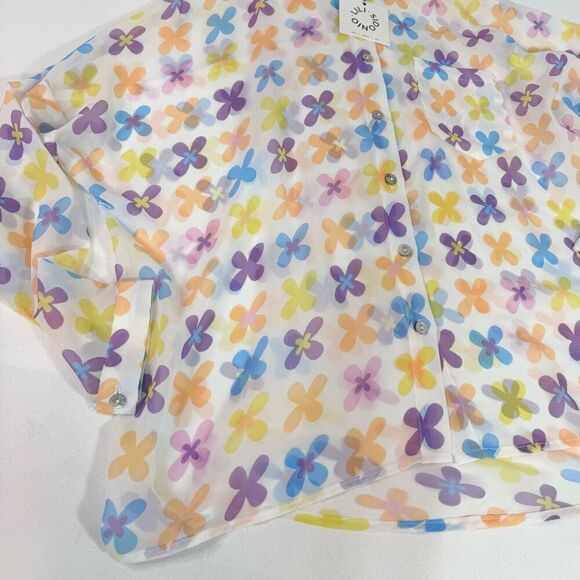 Lili Sidonio Shirt Blouse Women Retro Small Bright Floral Sheer New Button Down - Picture 2 of 11